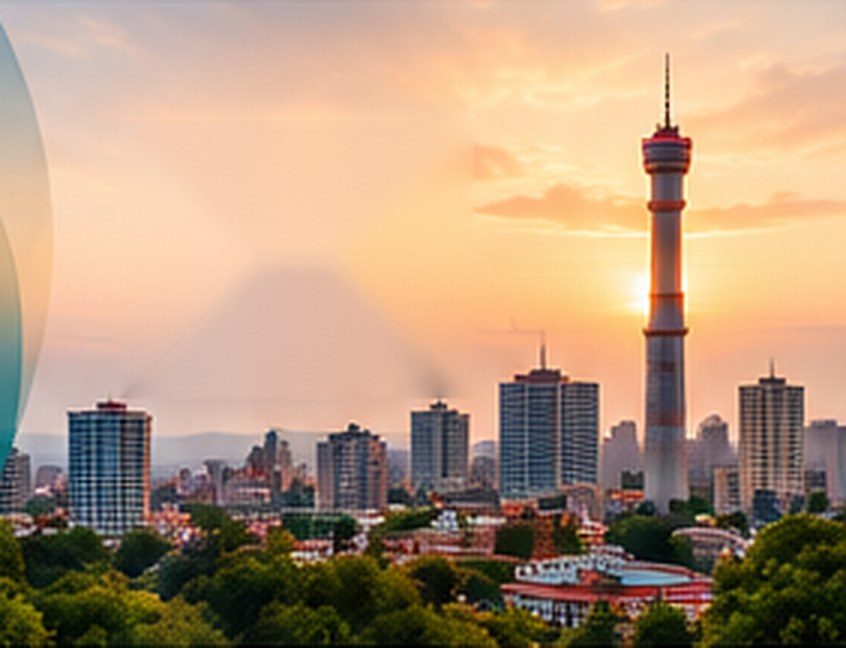 Johannesburg skyline with the Hillbrow Tower at sunset